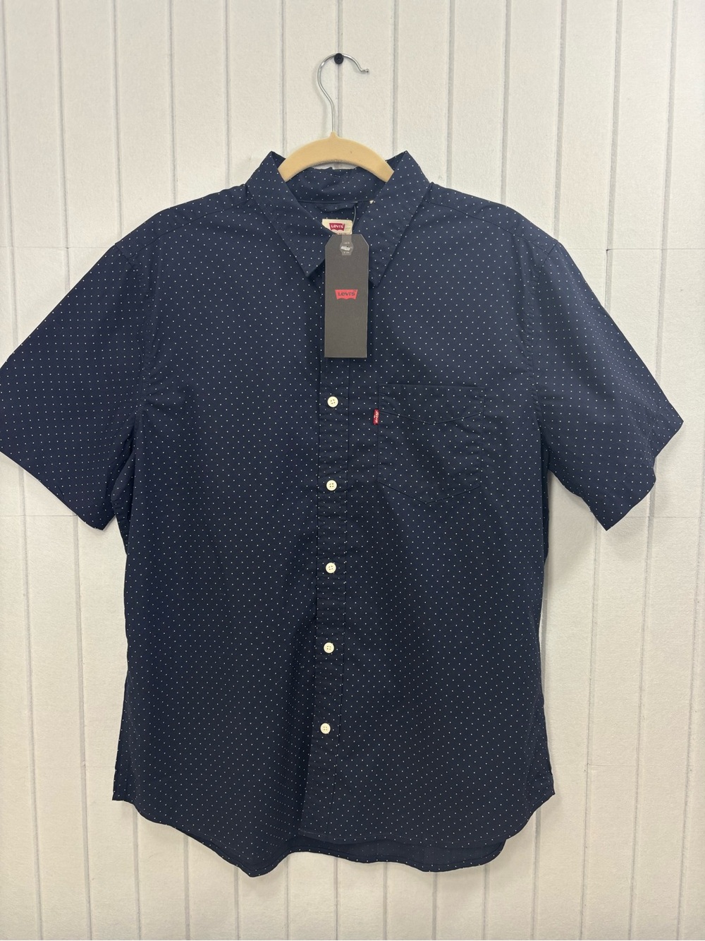 Levi's Men's Navy Dot Short-Sleeve Cotton Button-Up Shirt Size L